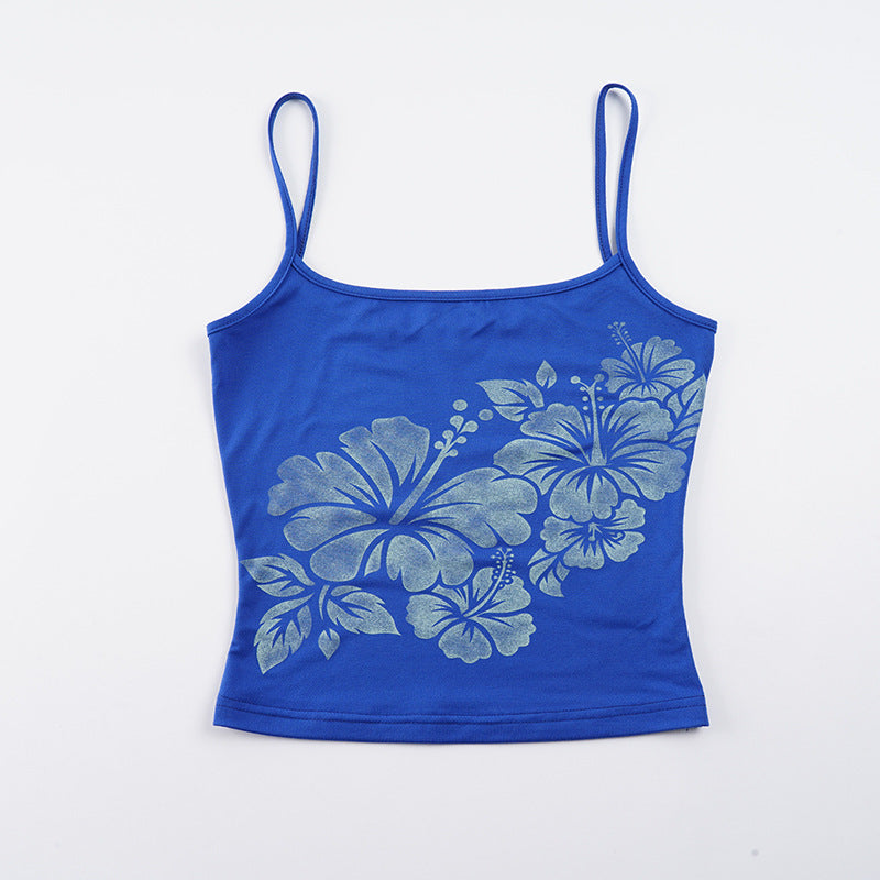 Dame spaghetti-top med blomstret design og casual snit Skovae
