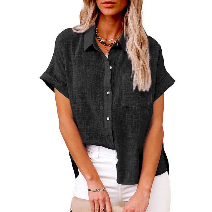 Dame Klassisk Linned blouse med korte ærmer Stilla