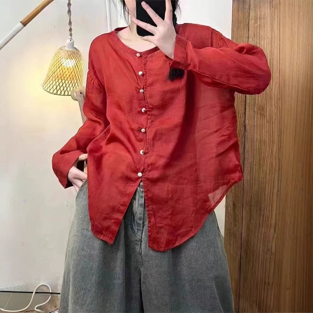 Femme Casual Letvægts Langærmet Knap Bluse Stilla