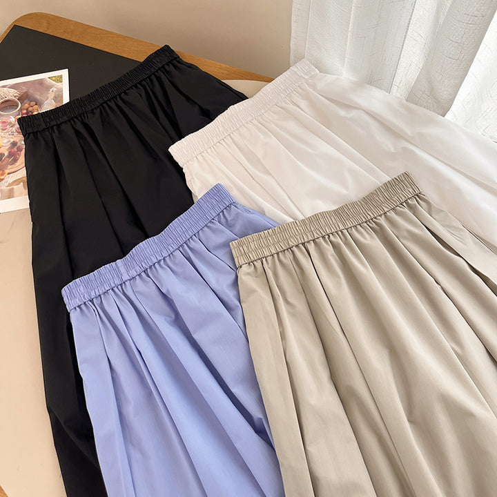 Kvinders elegante midi-nederdel med elastisk talje og voluminøs skæring Stilla