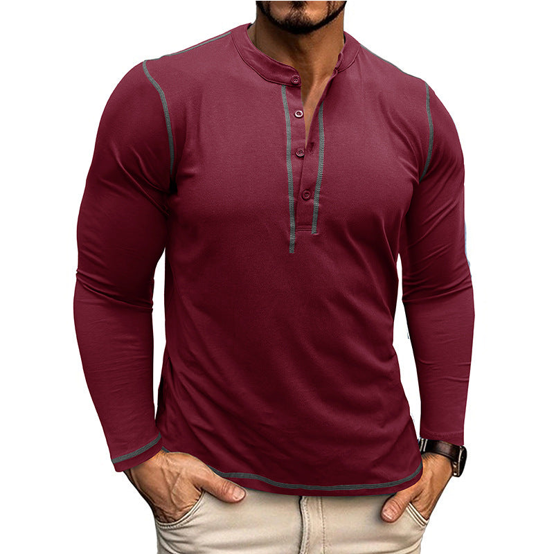 Herrer Langærmet Henley Shirt med åndbart stof og elegant knaplukning Stilla