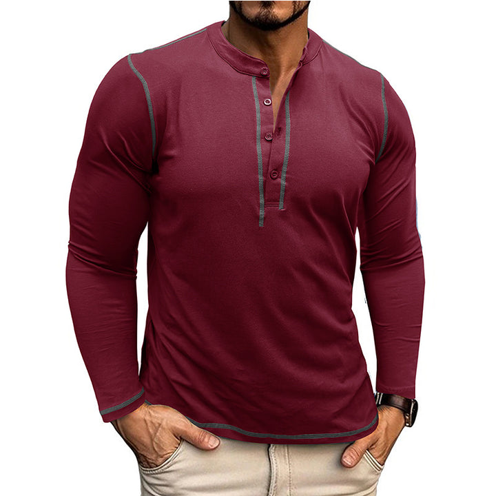 Herrer Langærmet Henley Shirt med åndbart stof og elegant knaplukning Stilla