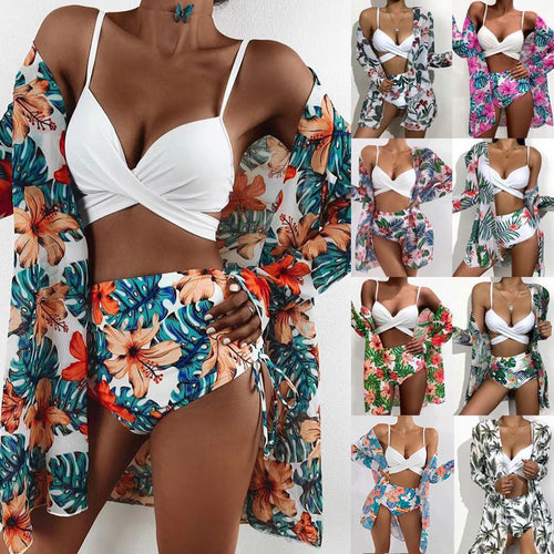 Dame Strandkimono med blomsterdesign og transparente ærmer Skovae
