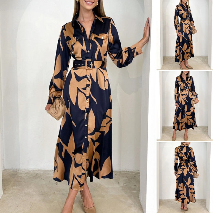 Dame skjortekjole med elegant talje og kunstnerisk mønster Stilla