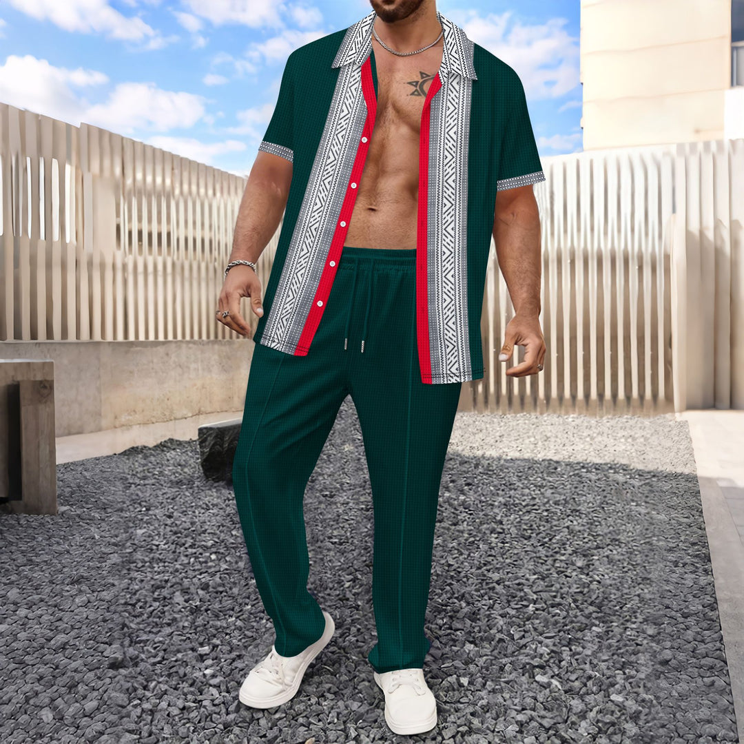 Herrer afslappet fritidsoutfit med moderne tryk og åndbare materialer Stilla