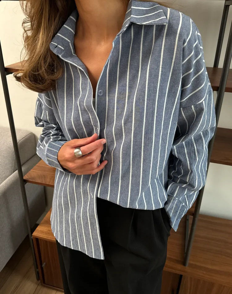 Dame Luksuriøs Skjorte i Stribet Look med Behagelig Oversized Snit Stilla