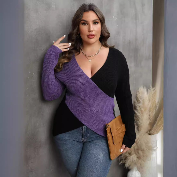Dame overtrækstrøje med asymmetrisk V-udskæring og farveblokdesign Stilla