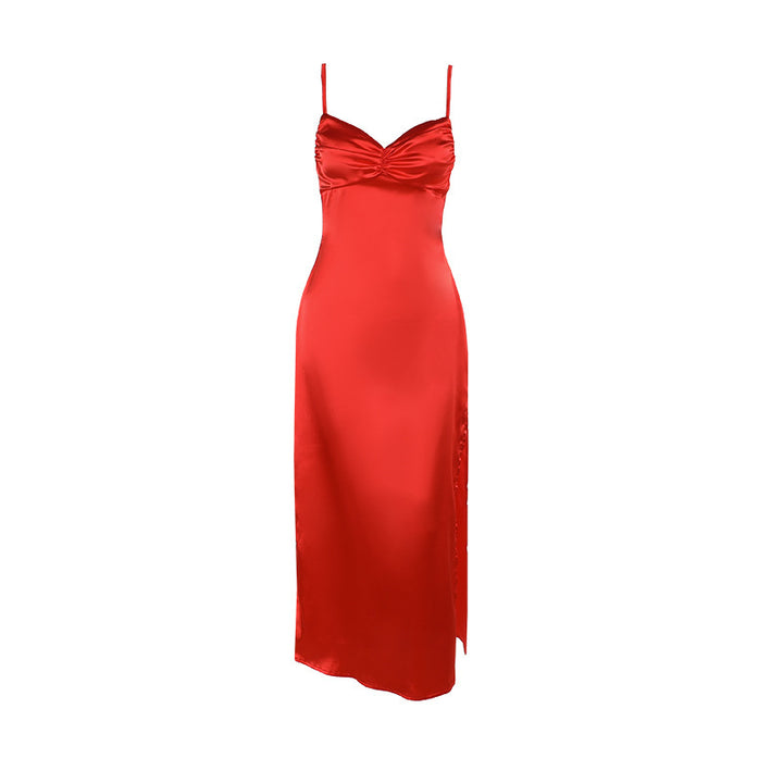 Dame Sleek Satin Spaghetti-strap Maxikjole Stilla