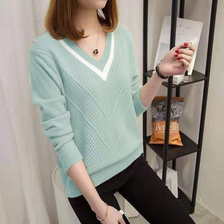 Kvinder casual V-hals sweater med tekstureret mønster Stilla