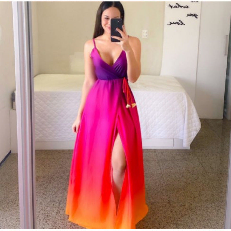 Femme Bohemian Stil Maxi Kjole med justerbare Spaghetti-stropper Stilla