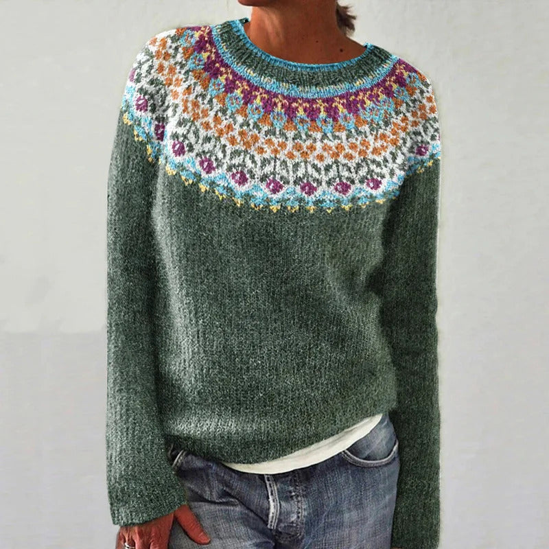Dame hyggelig pullover med blomster jacquard og bred skæring Stilla