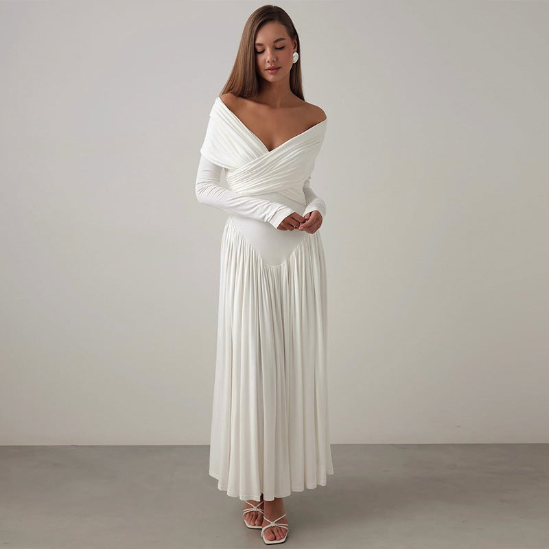 Dame Elegant omslagskjole med off-shoulder udskæring og flydende skørt Stilla
