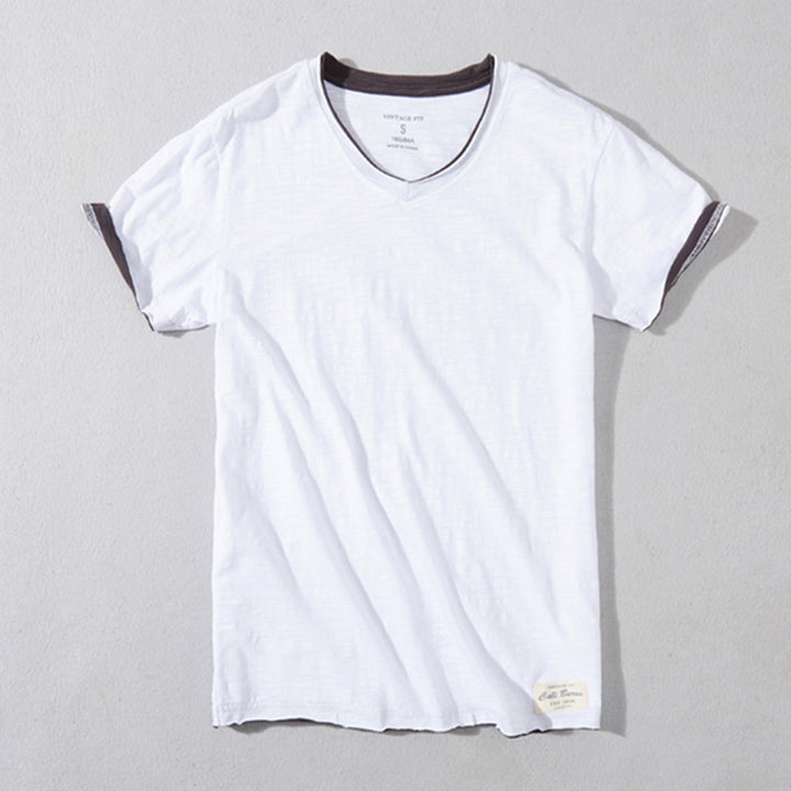 Herrer V-hals T-shirt med kontrasterende ærmekanter Stilla