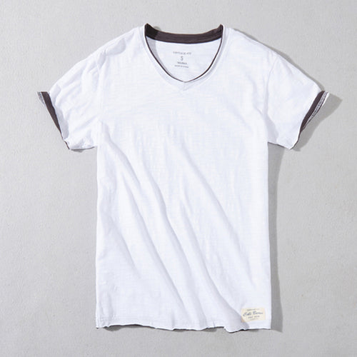 Herrer V-hals T-shirt med kontrasterende ærmekanter Stilla