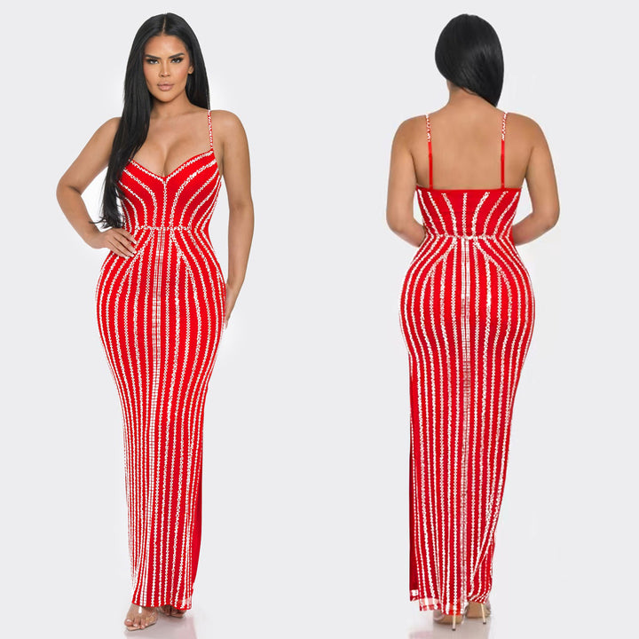 Dame Elegante Stripet Maxikjole Stilla