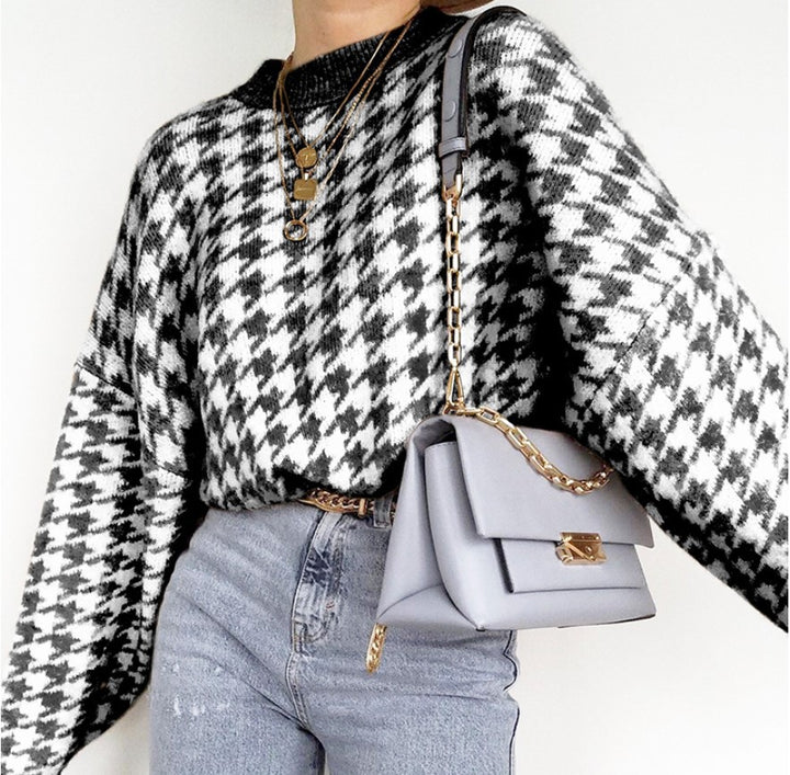 Femme Hahnentritt Overdimensioneret Strikpullover Stilla