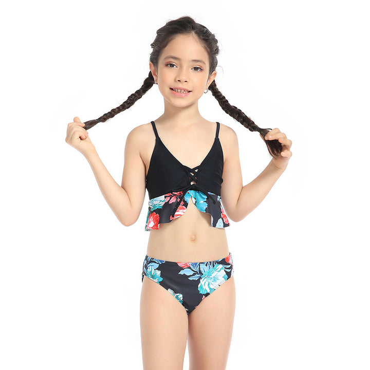 Dame bikinisæt med floralt design og rynker Stilla