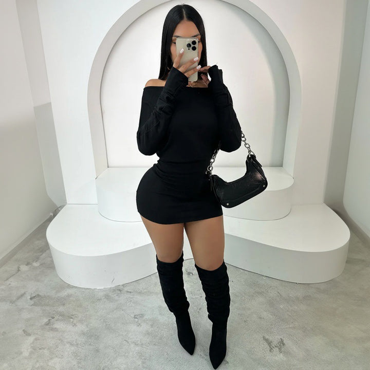 Dame elegant Off-Shoulder Minikjole med rynkede detaljer Stilla