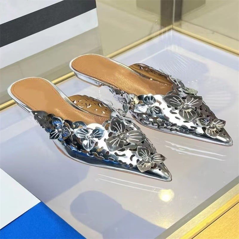 Femme Floral Dekoreret Spids-Tå Mules Stilla
