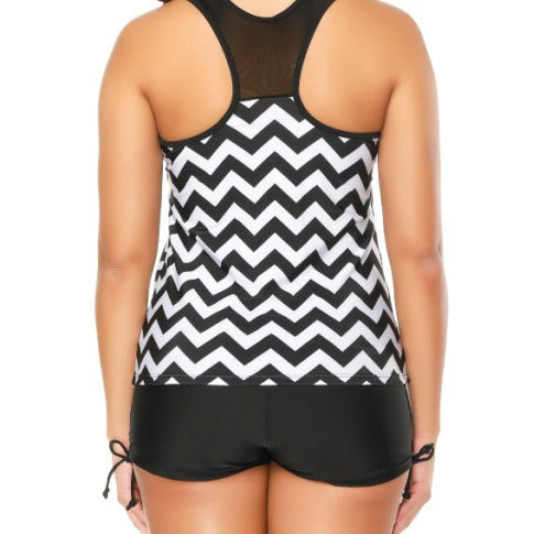Dame Sporty Tankini-sæt med moderne zigzag-mønster og komfortable shorts Stilla