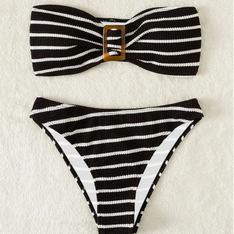 Dame Stribet Bandeau Bikini Sæt med Spænde Stilla