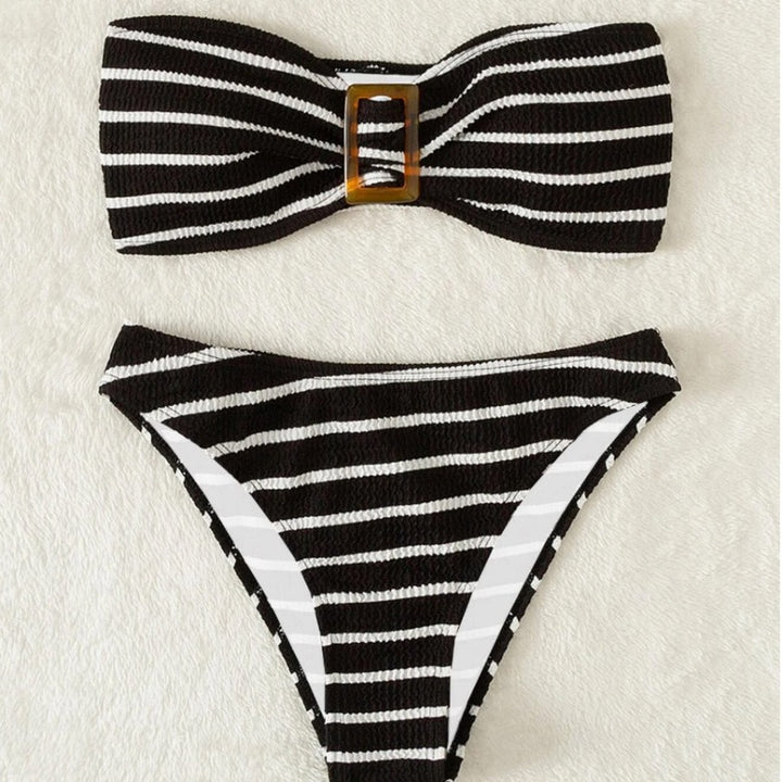 Dame Stribet Bandeau Bikini Sæt med Spænde Stilla
