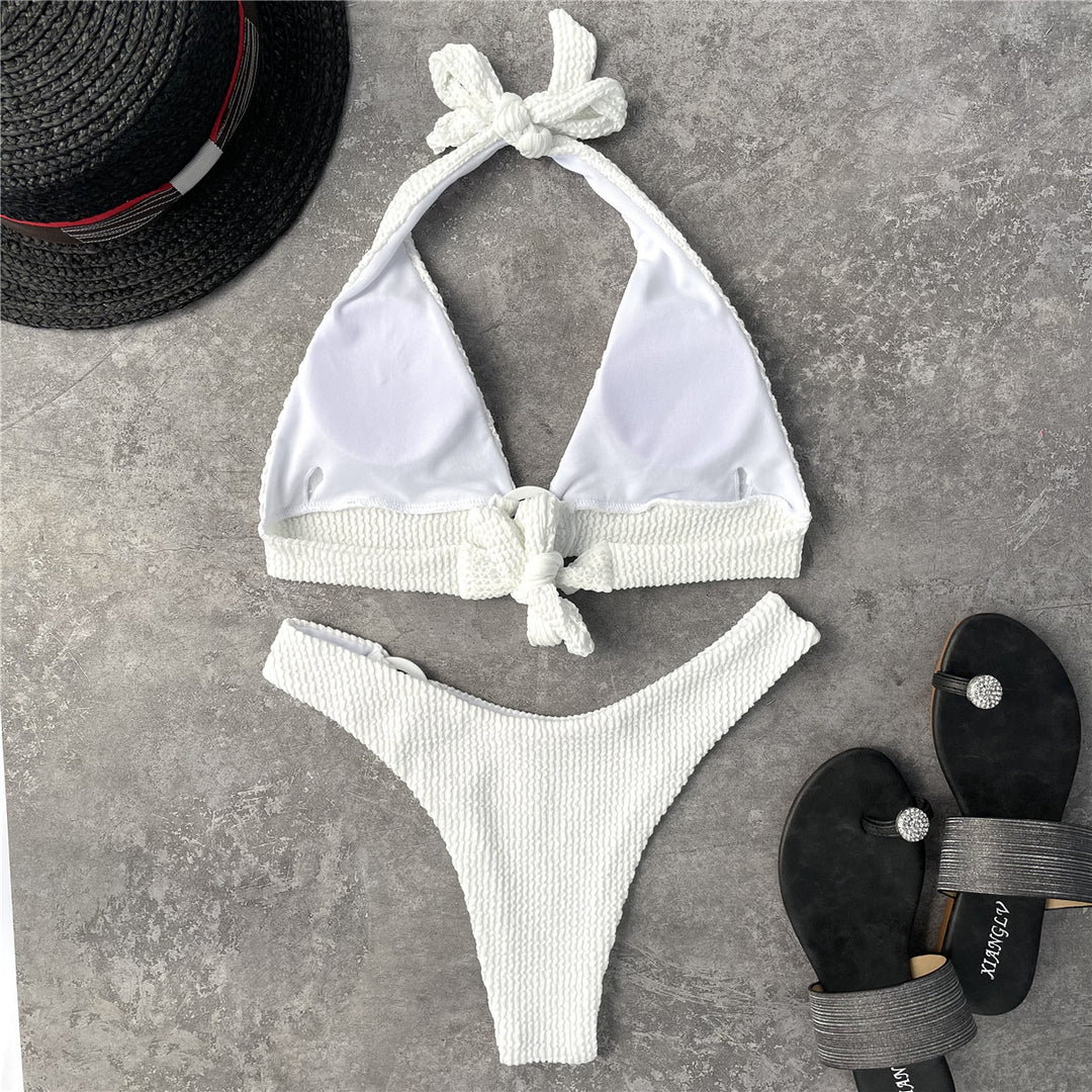 Dame Triangel-Bikini med Loop-detalje og ribstruktureret stof Stilla