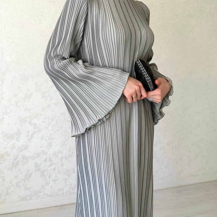 Dame Elegant Plisseret Kjole med Bælte og Lange Ærmer Stilla