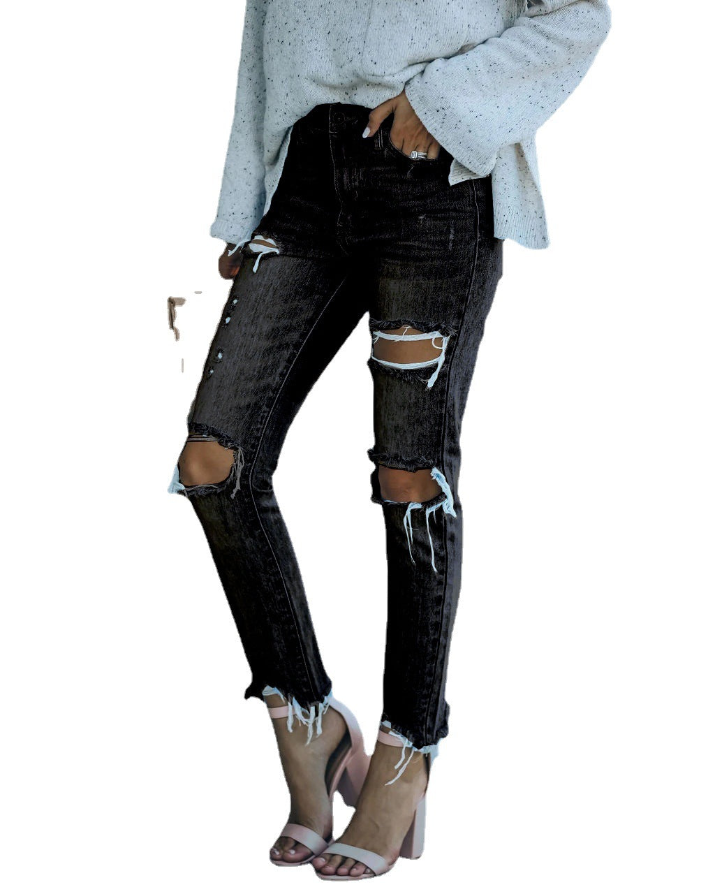 Dame distressed jeans med høj talje Stilla