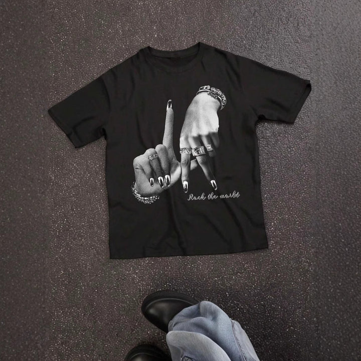 Dame T-shirt med kunstnerisk dødningehovedmotiv og afslappet snit Skovae