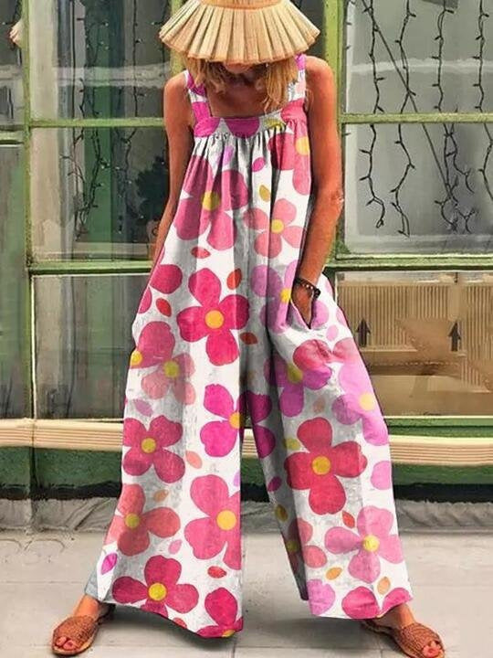 Dame luftig jumpsuit med blomsterdesign og justerbare stropper Stiila