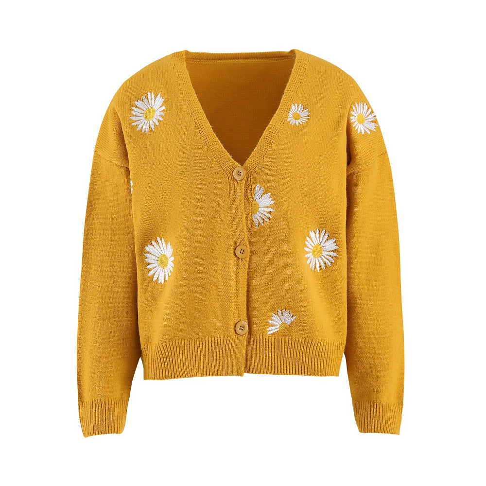 Dame strikjakke med floralt design Stilla