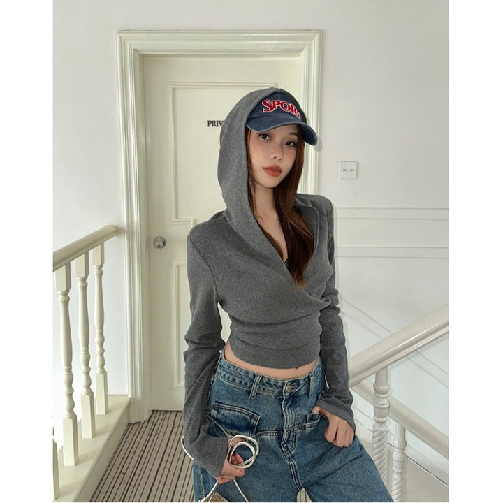 Kvinders stilfulde langærmet crop hoodie Stilla