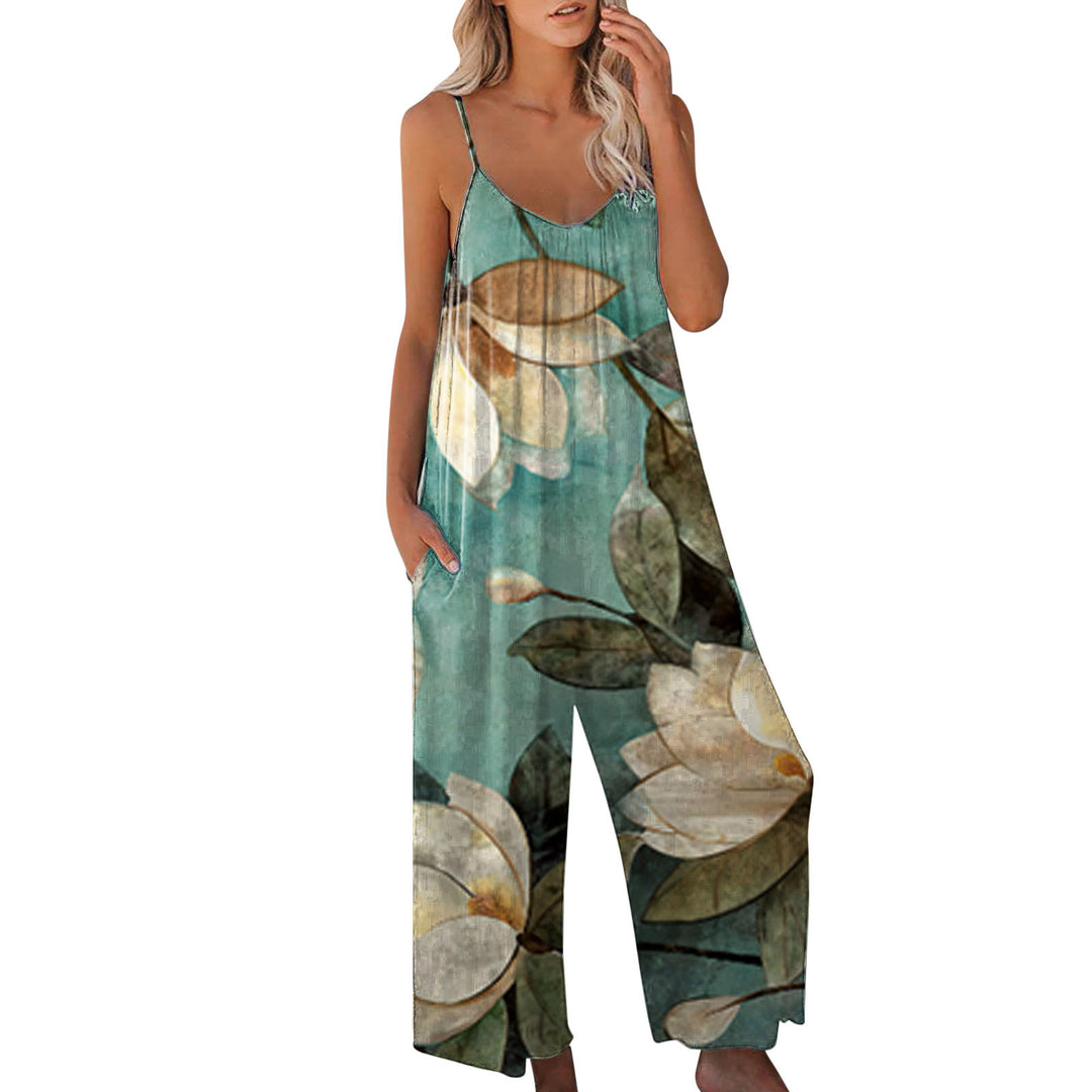 Dame elegant jumpsuit med blomstret mønster og vide ben Stilla