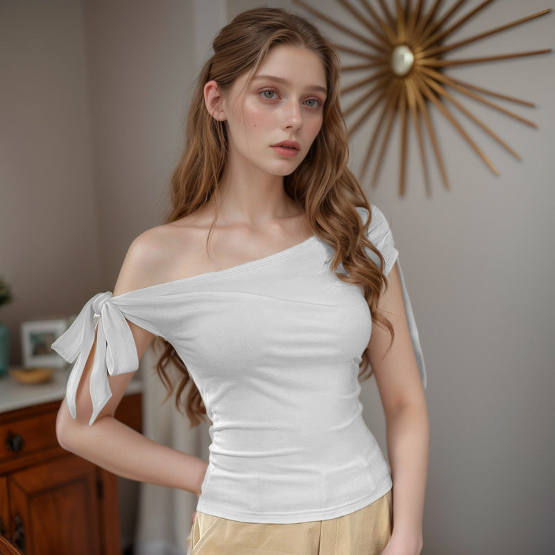 Dame Off-Shoulder Top med afslappet snit og dekorativ knude Skovae