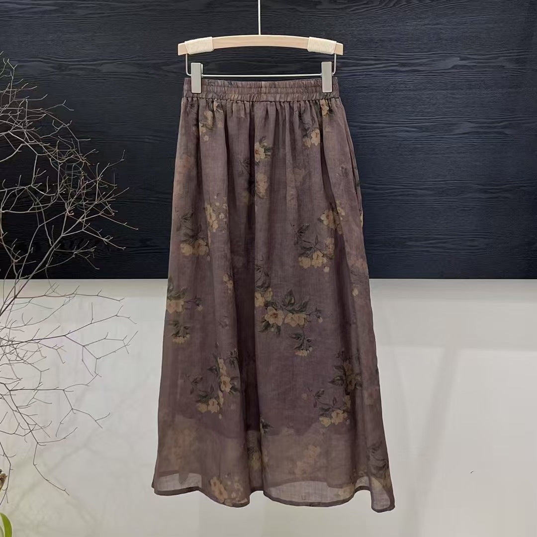 Dame Floral Print Maxi Nederdel med elastisk liv Stilla