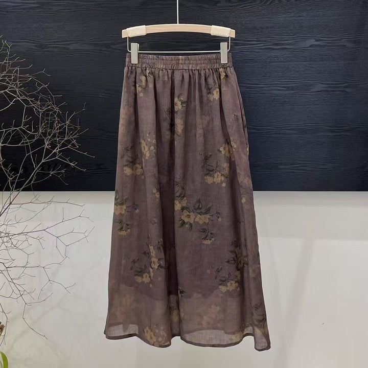 Dame Floral Print Maxi Nederdel med elastisk liv Stilla