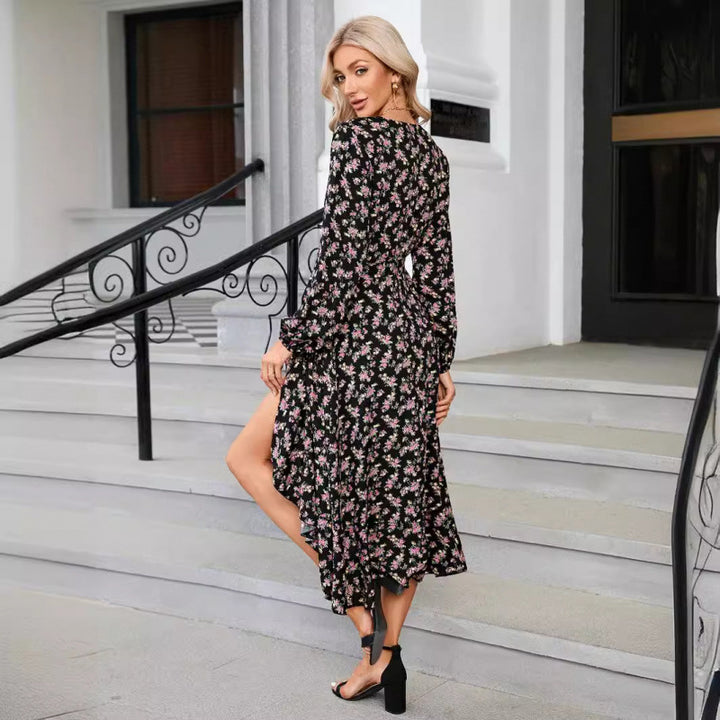 Femme Floral-Print-Wickmaxikjole med sideslids Stilla