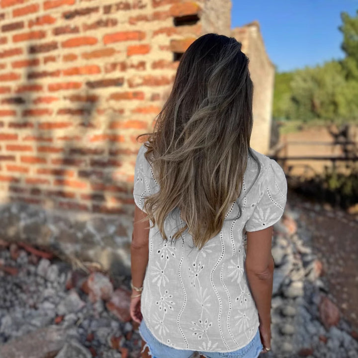 Damer elegant Bluse med blomsterbroderier Stilla