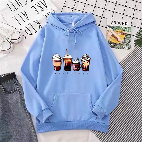 Dame hoodie med sødt drikkemotiv Skovae