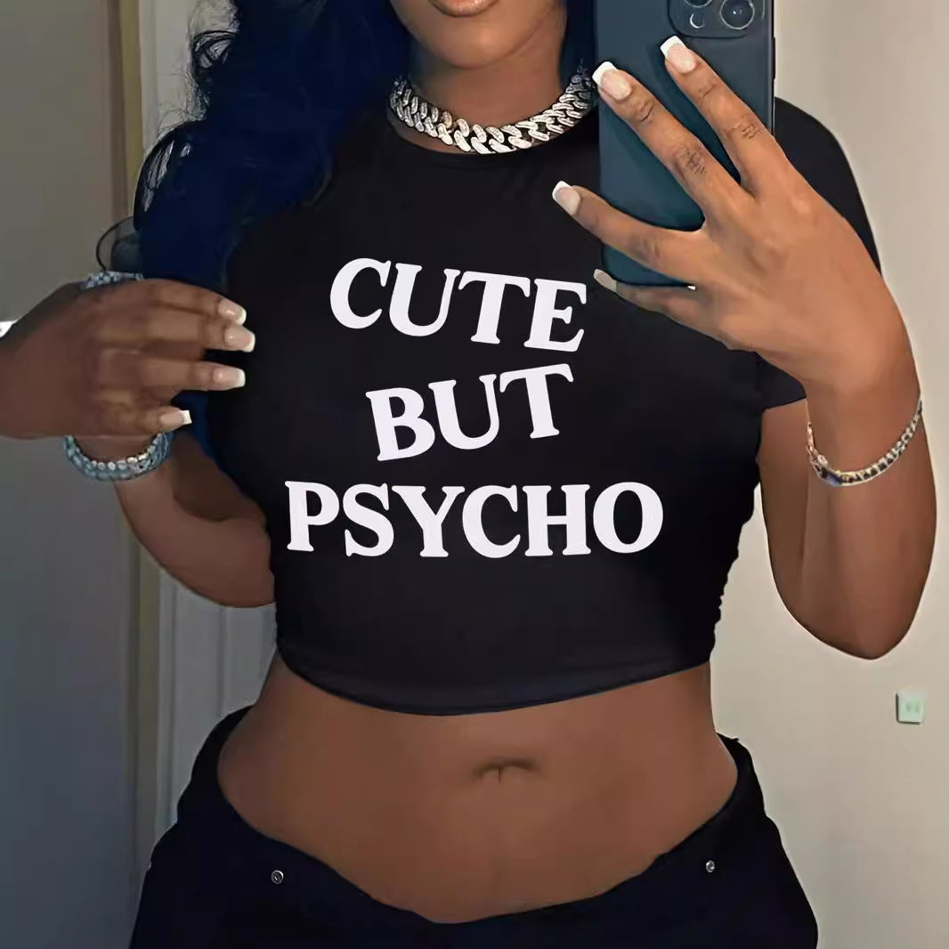 Dame Crop-T-shirt med inspirerende tryk og tætsiddende pasform Skovae