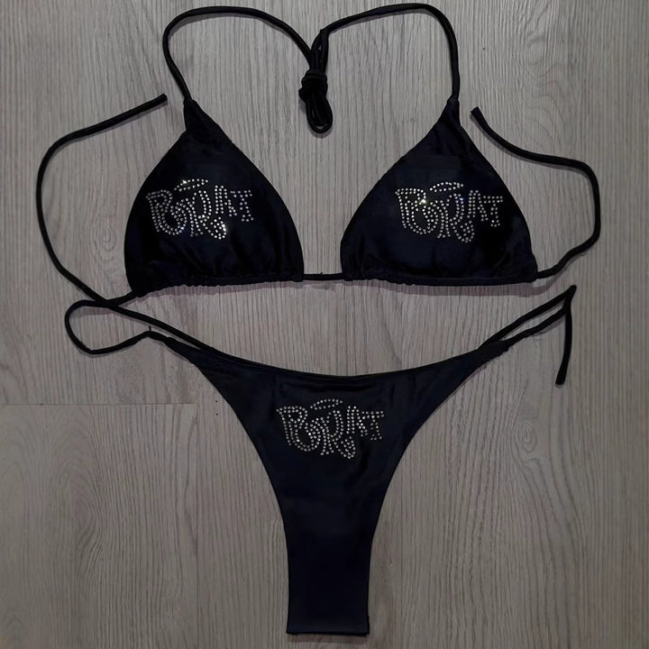 Dame bikini sæt med glitrende tryk og justerbare stropper Skovae