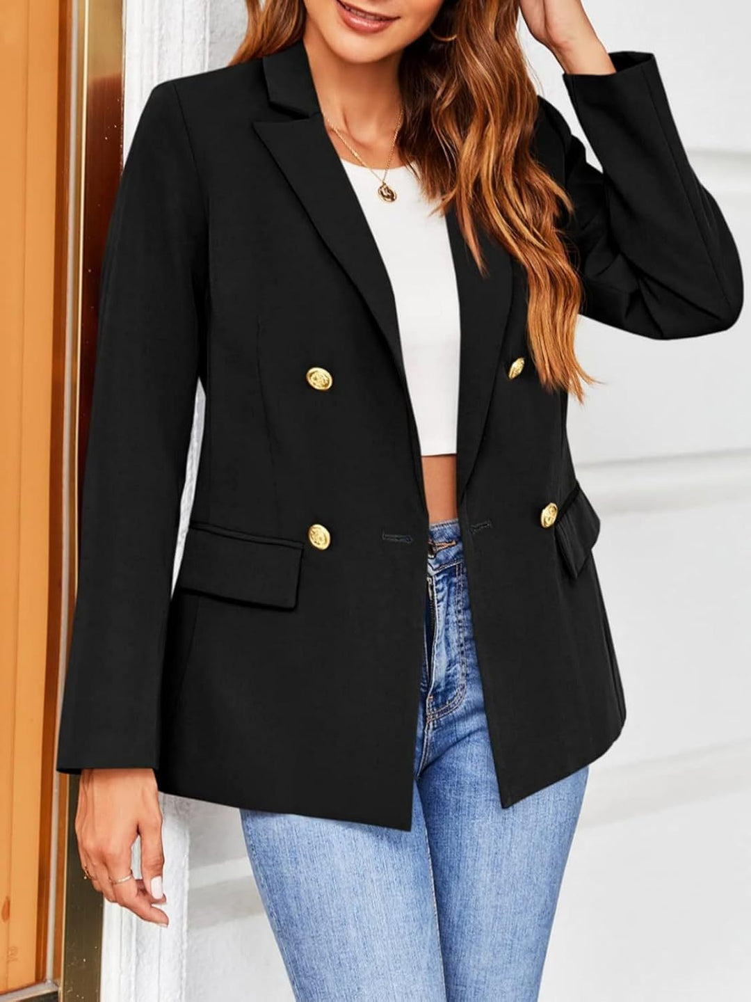 Dame elegant blazer med dobbelt knaplukning og struktureret snit Stilla