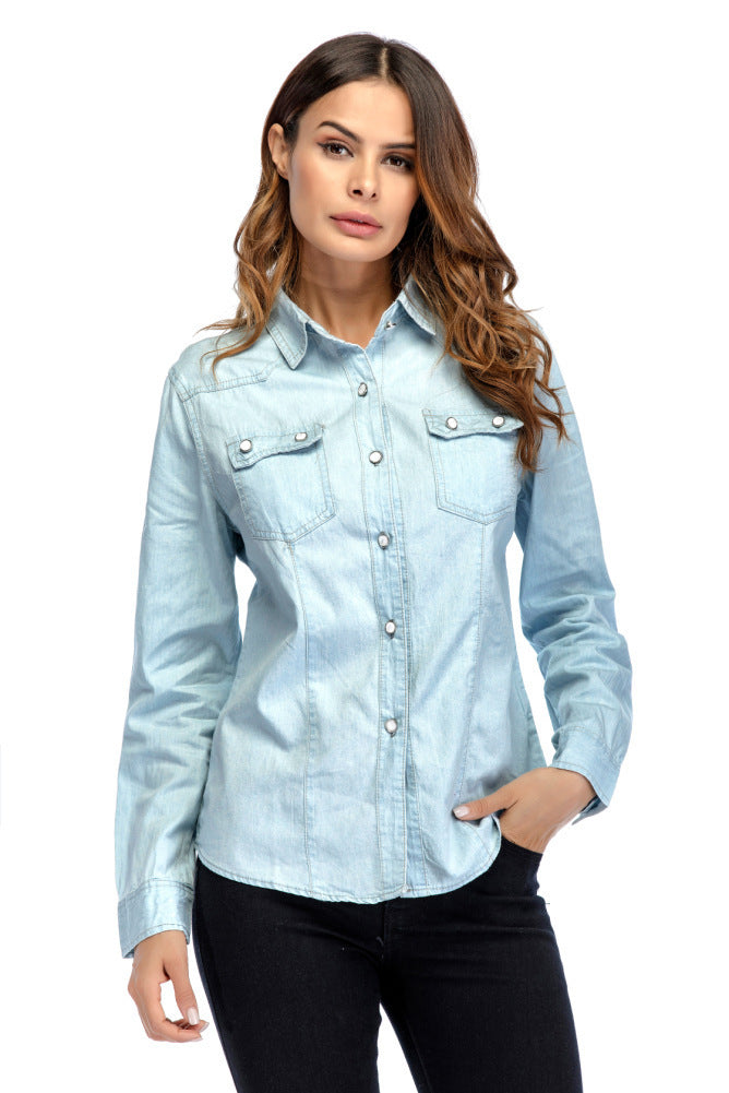 Dame Classic Denim Knap-til-Shirt Stilla