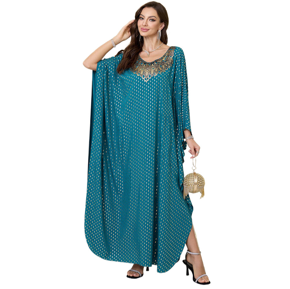 Dame Maxikimono med elegant applikation Stilla