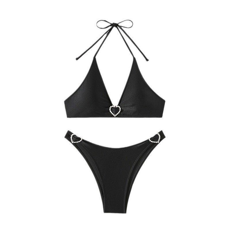 Dame Triangel-Bikini med hjerte-applikationer og høj udsnit Stilla