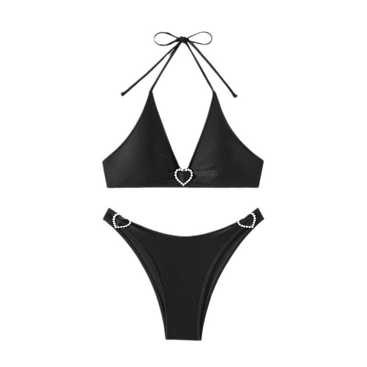 Dame Triangel-Bikini med hjerte-applikationer og høj udsnit Stilla