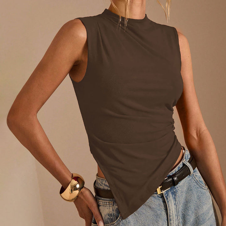 Kvinder Elegant Asymmetrisk Top med Høj Krave og Drapering Stilla