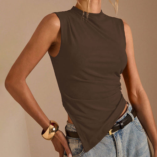 Kvinder Elegant Asymmetrisk Top med Høj Krave og Drapering Stilla