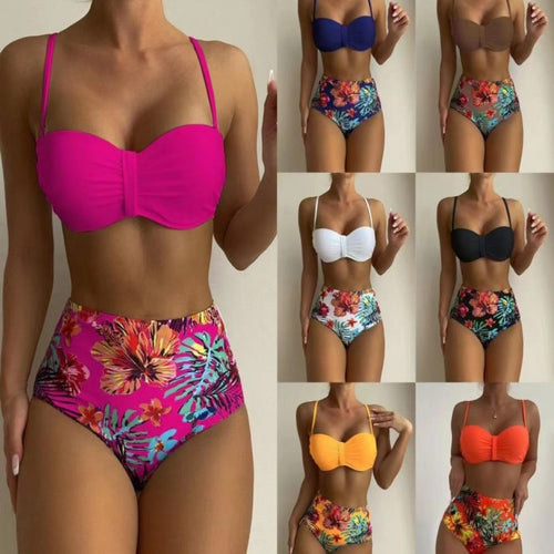 Dame bikini sæt med blomsterdesign og højt skåret taljebuks Stilla